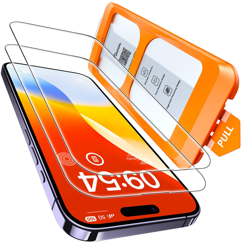 TOCOL For iPhone 16 Pro for Tempered Glass, Full Screen Shockproof Protective Glass Car Installation 9H Hardness Film Scratch-Resistant Anti-Fingerprint Anti-Oil Anti-Bubble Screen Protector for