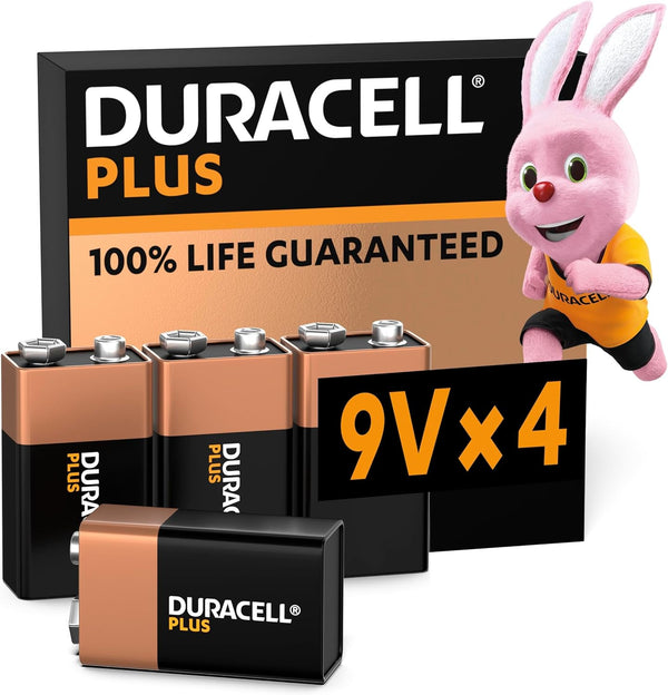 Duracell Plus 9 V Block Alkaline Batteries 6LR61 MN1604 Pack of 4