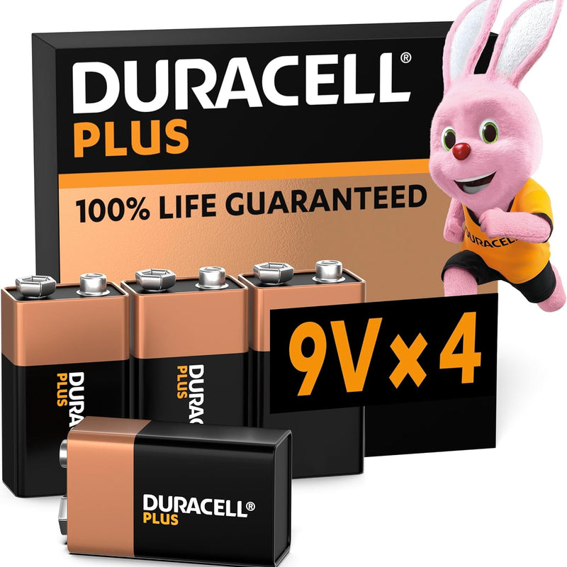 Duracell Plus 9 V Block Alkaline Batteries 6LR61 MN1604 Pack of 4