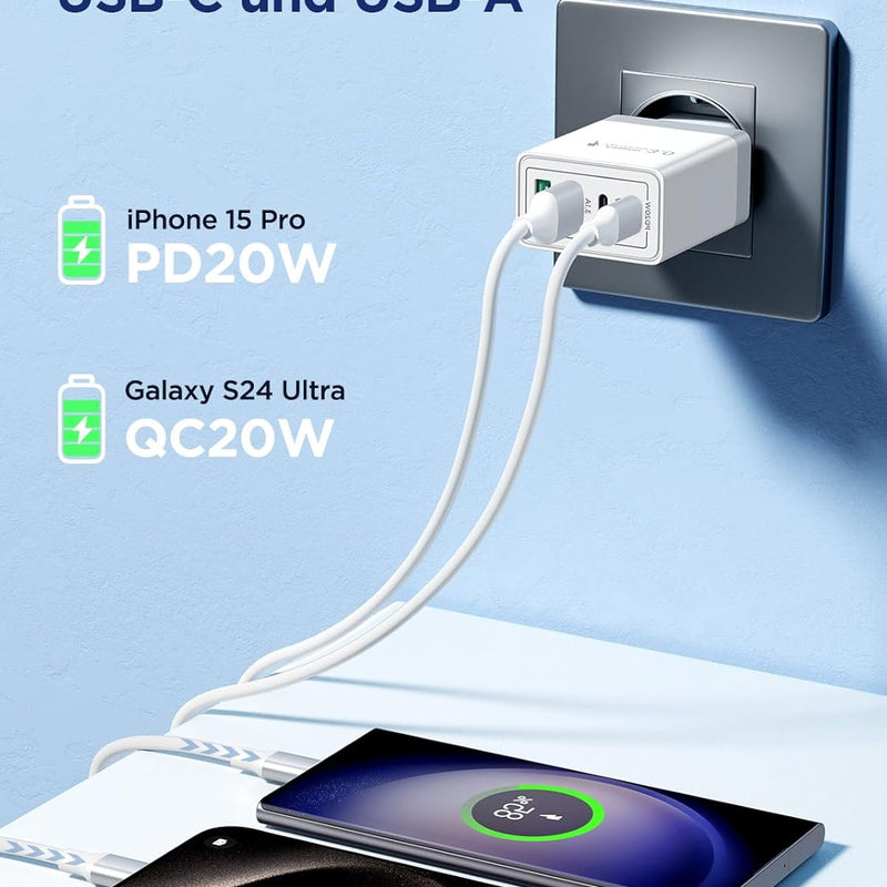 Aioneus USB C Charger, 4 Ports Multiple Charger with USB C and USB A, 40 W Fast Charger, PD 3.0 Power Adapter, USB Power Supply for iPhone 15/14 Pro Max/13/12/11/SE 2020/XS/XR/8/7, Samsung Phones