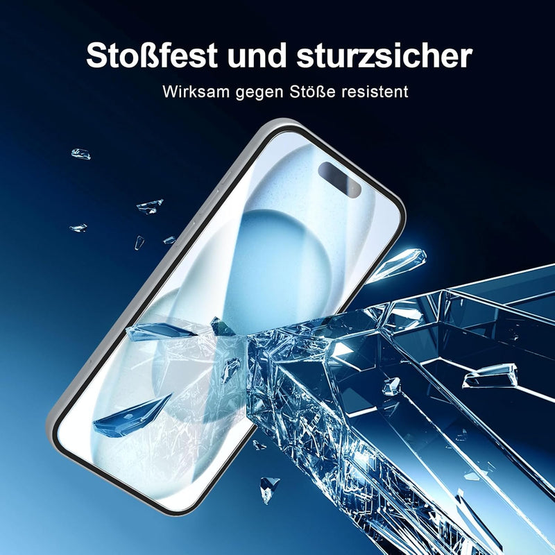NEW'C Pack of 3 for iPhone 16, iPhone 15 for tempered glass (6.1 inches), free from scratches, 9H hardness, HD screen protector, ultra clear, ultra-resistant, easy installation tool included