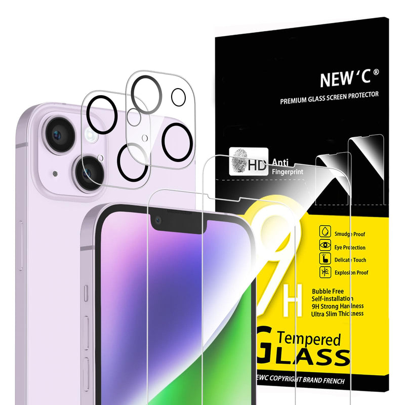 NEW'C Tempered Glass Screen Protector for iPhone 16 Pro, 6.3 Inch (2 Pieces) and 2 x Camera Armoured Protection for Camera Protection (Pack of 2), Scratch-Resistant, Extremely Durable, 9H Hardness