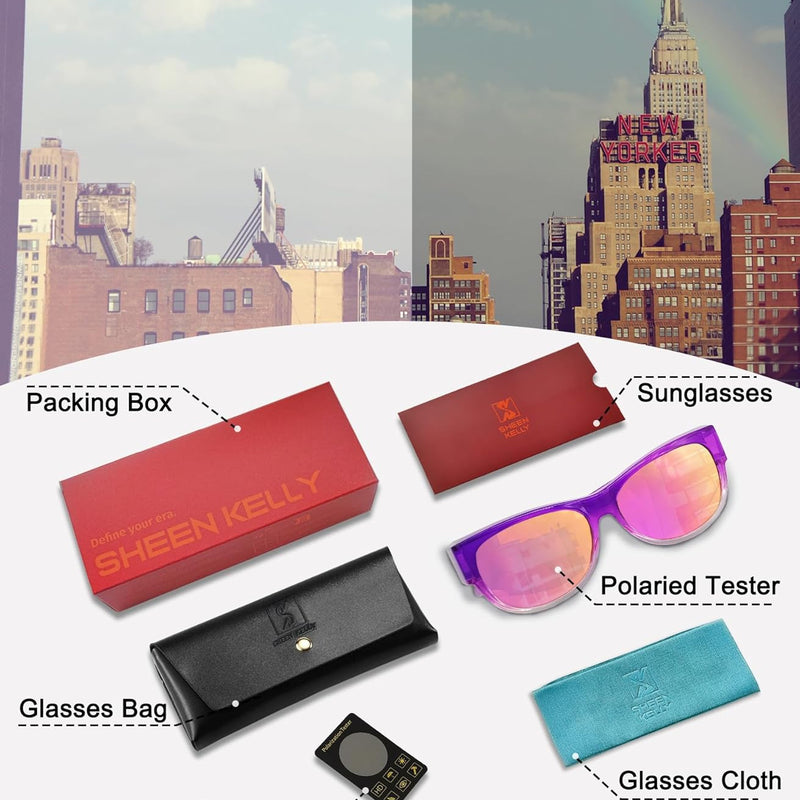 SHEEN KELLY Oversized TR90 Fits Over Sunglasses Mirror Polarised Lens Cateye for Women Drivers Glasses Over Lenses Lightweight