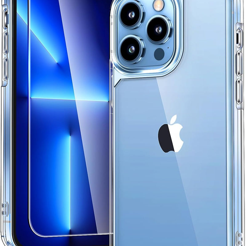 TAURI 3 in 1 for iPhone 16 Case 6.1 Inch with 2 Pieces Tempered Glass Screen Protector, Military Standard Protection, [Anti-Yellowing] Shockproof Transparent Mobile Phone Case - Transparent