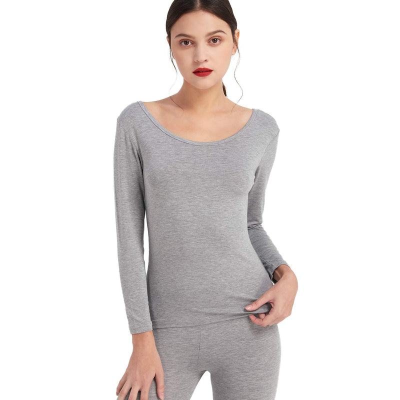 Mcilia Women's Ultra Thin Thermal Base Layer Modal Shirt with Deep Crew Neck