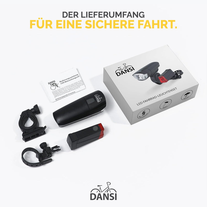 DANSI Bicycle Light Set StVZO I LED Bicycle Light I Wheel Light Bright Front