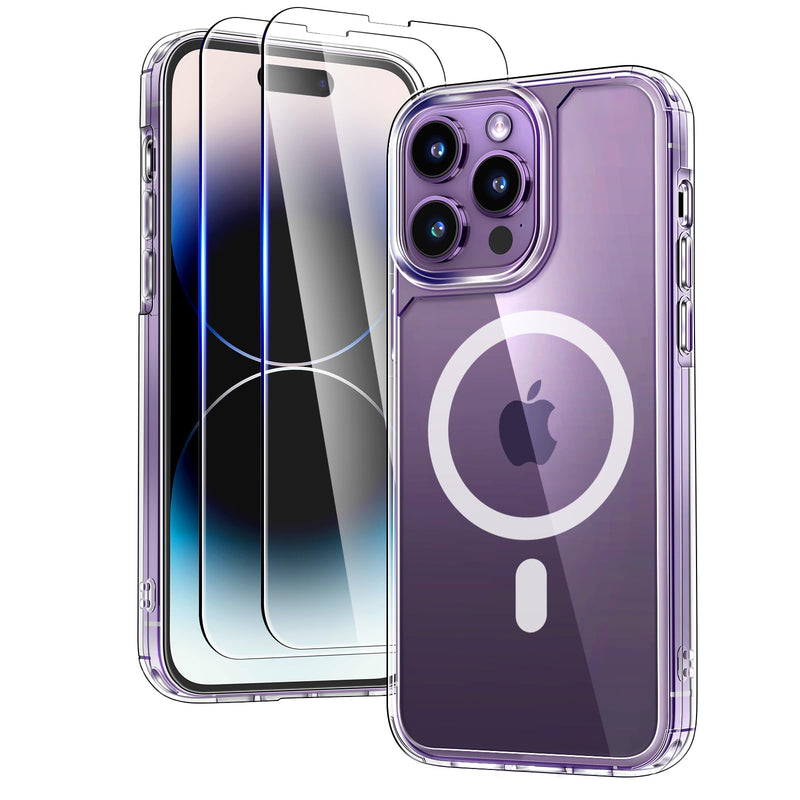 TAURI 3 in 1 for iPhone 16 Case 6.1 Inch with 2 Pieces Tempered Glass Screen Protector, Military Standard Protection, [Anti-Yellowing] Shockproof Transparent Mobile Phone Case - Transparent