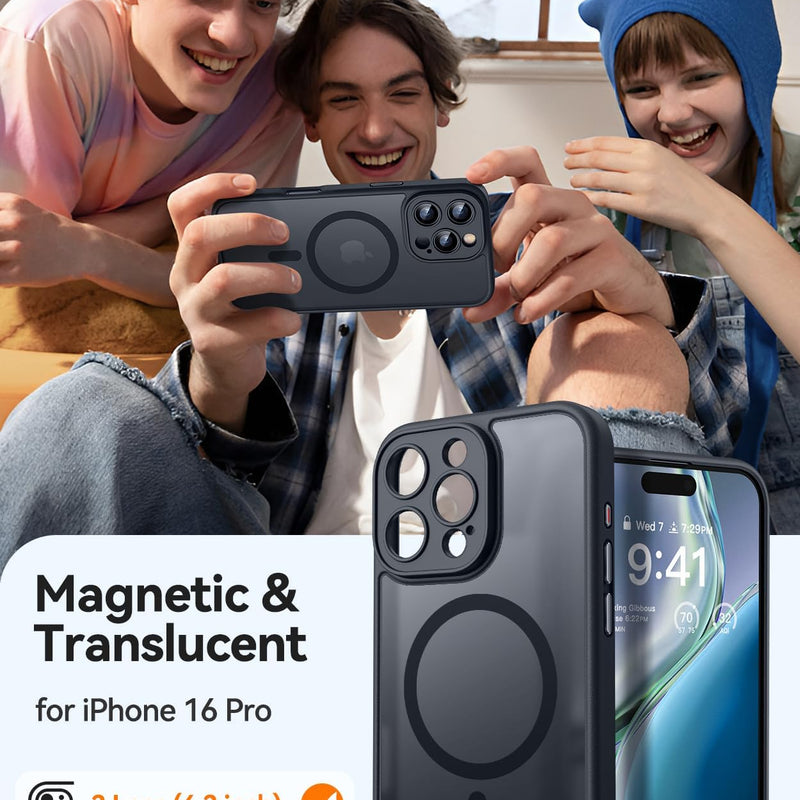 CANSHN Case for iPhone 16 Pro with Camera Protection for Magsafe (Top Military Protection and Magnetic Force), Extremely Durable, Shockproof, Black