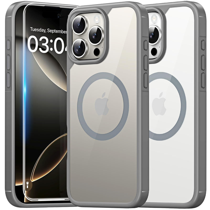 TAURI 3 in 1 for iPhone 16 Case 6.1 Inch with 2 Pieces Tempered Glass Screen Protector, Military Standard Protection, [Anti-Yellowing] Shockproof Transparent Mobile Phone Case - Transparent
