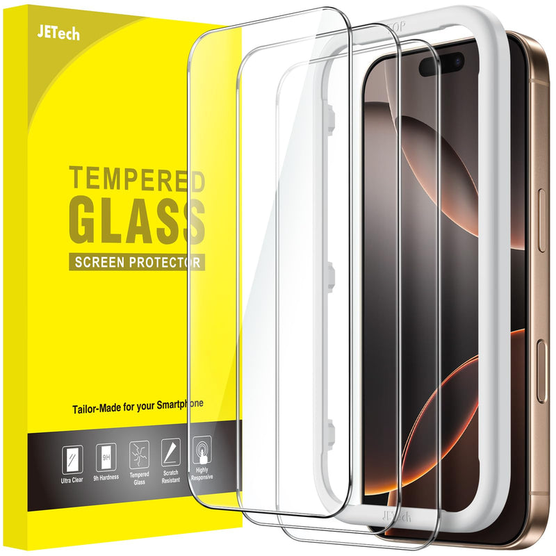 JETech Screen Protector for iPhone 16 Pro 6.3 Inch, Tempered Glass Screen Protector with Easy Installation Tool, Does Not Influence the Case, HD Clear, Pack of 3