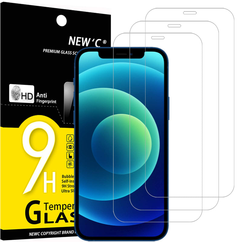 NEW'C Pack of 3 for iPhone 16, iPhone 15 for tempered glass (6.1 inches), free from scratches, 9H hardness, HD screen protector, ultra clear, ultra-resistant, easy installation tool included