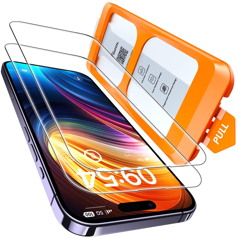 TOCOL For iPhone 16 Pro for Tempered Glass, Full Screen Shockproof Protective Glass Car Installation 9H Hardness Film Scratch-Resistant Anti-Fingerprint Anti-Oil Anti-Bubble Screen Protector for