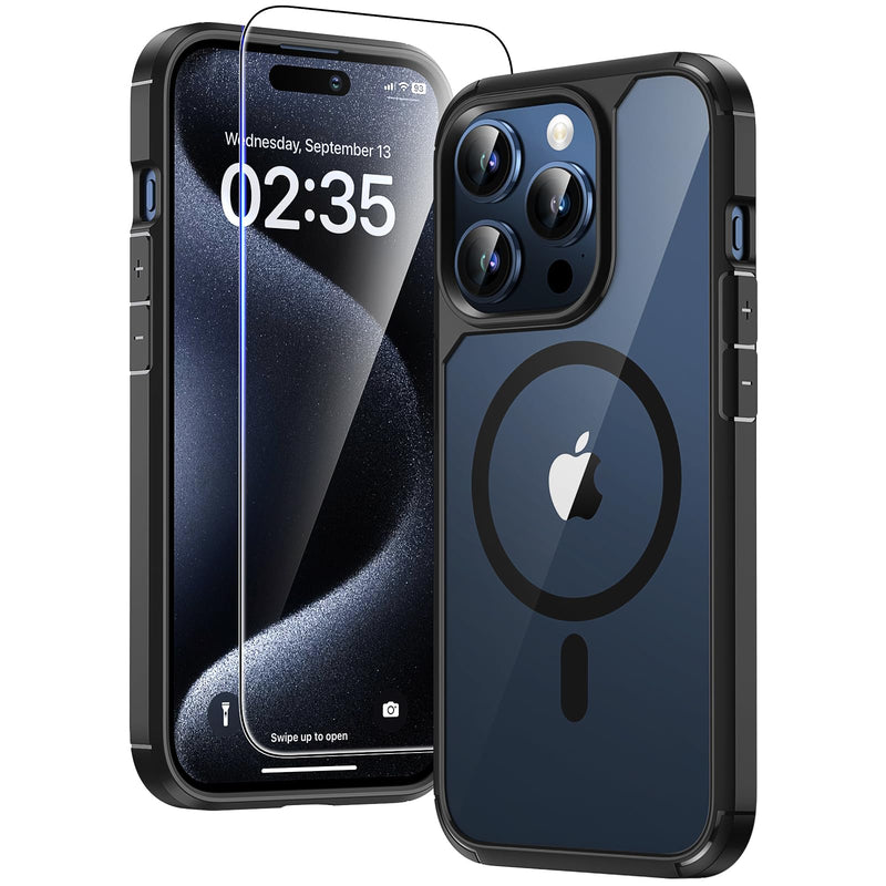 TAURI 3 in 1 for iPhone 16 Case 6.1 Inch with 2 Pieces Tempered Glass Screen Protector, Military Standard Protection, [Anti-Yellowing] Shockproof Transparent Mobile Phone Case - Transparent