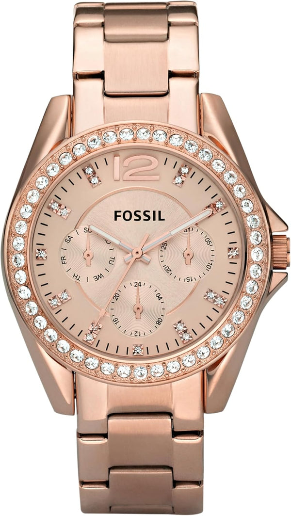 FOSSIL Riley Watch für Damen, Quarz-Chronographenwerk mit Edelstahl- oder Lederarmband