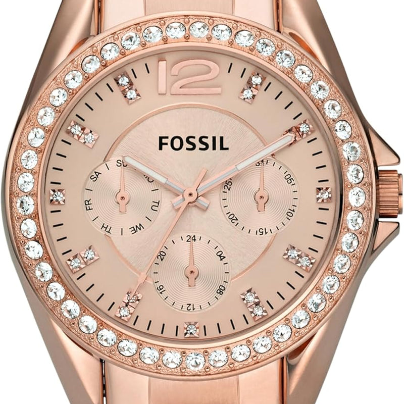 FOSSIL Riley Watch für Damen, Quarz-Chronographenwerk mit Edelstahl- oder Lederarmband