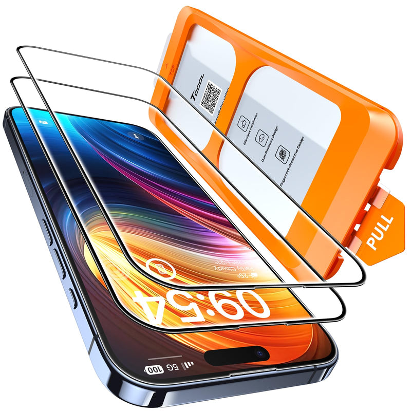 TOCOL For iPhone 16 Pro for Tempered Glass, Full Screen Shockproof Protective Glass Car Installation 9H Hardness Film Scratch-Resistant Anti-Fingerprint Anti-Oil Anti-Bubble Screen Protector for