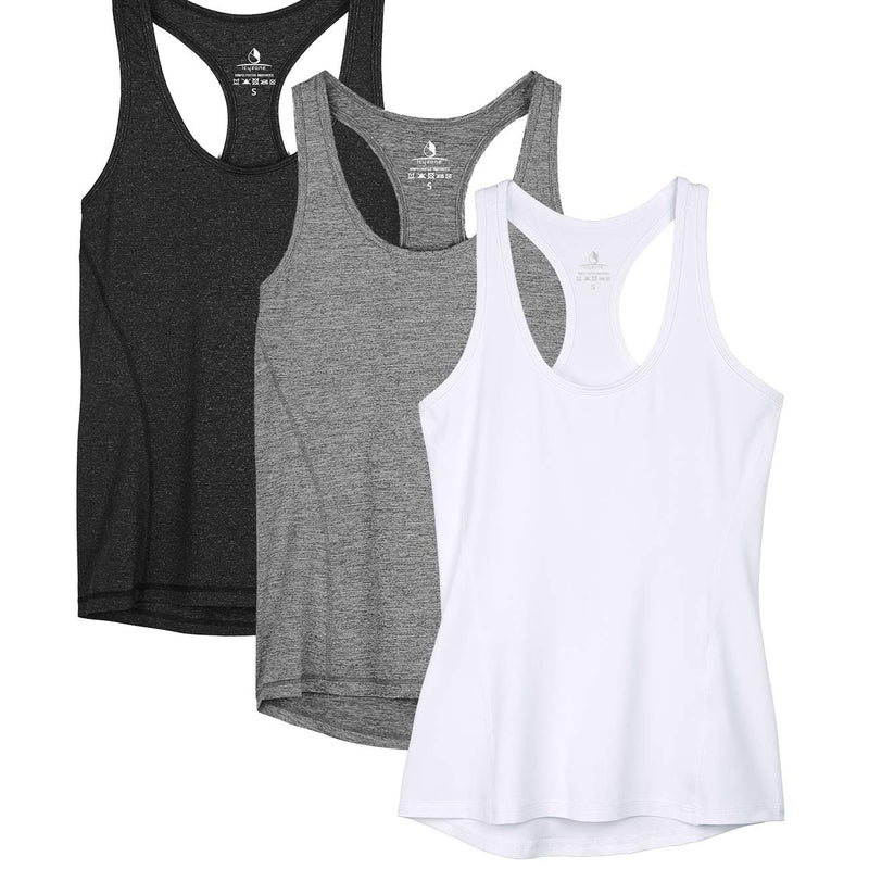 icyzone Women's Sports Top, Yoga Tank Top, Racerback Top, Running, Fitness, Functional Shirt, Pack of 3