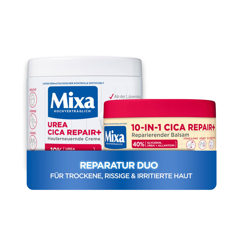 Mixa Urea Cica Repair+ Set: 3er Pack | Hauterneuernde Creme (3x400ml) | Gegen trockene, rissige & irritierte Haut | Mit Urea & Niacinamide| Für Gesicht, Körper & Hände | Zieht schnell ein