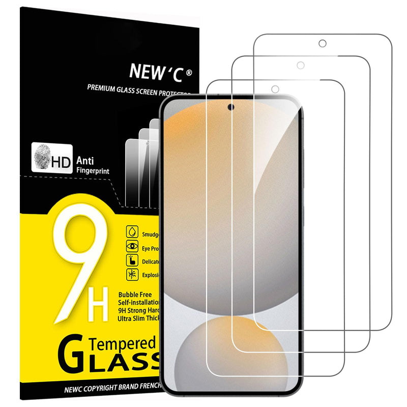 NEW'C Tempered Glass Screen Protector for Samsung Galaxy S24 FE 5G, Free from Scratches, 9H Hardness, HD Screen Protector, 0.33 mm Ultra Clear, Ultra Resistant, Pack of 3