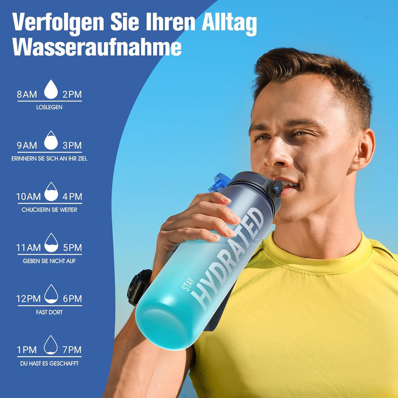 Sahara Sailor Water Bottle, Sports Water Bottle, (BPA-Free Tritan) 1L/500 ml/750 ml, Leak-Proof Sports Water Bottle, Sports Bottle for Bike, Camping, Yoga, Gym (1 Bottle)