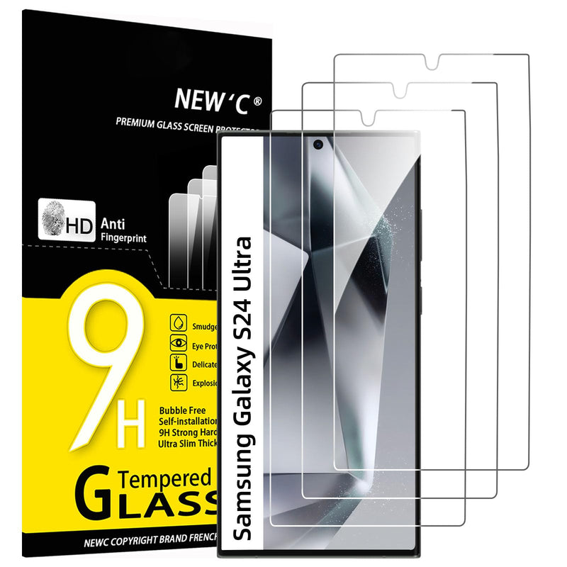 NEW'C Tempered Glass Screen Protector for Samsung Galaxy S24 FE 5G, Free from Scratches, 9H Hardness, HD Screen Protector, 0.33 mm Ultra Clear, Ultra Resistant, Pack of 3