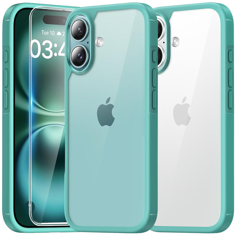 TAURI 3 in 1 for iPhone 16 Case 6.1 Inch with 2 Pieces Tempered Glass Screen Protector, Military Standard Protection, [Anti-Yellowing] Shockproof Transparent Mobile Phone Case - Transparent