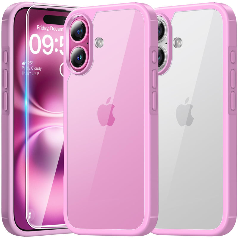 TAURI 3 in 1 for iPhone 16 Case 6.1 Inch with 2 Pieces Tempered Glass Screen Protector, Military Standard Protection, [Anti-Yellowing] Shockproof Transparent Mobile Phone Case - Transparent