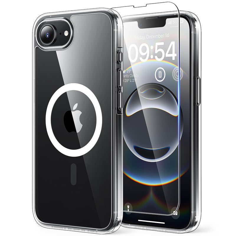 TAURI 3 in 1 for iPhone 16 Case 6.1 Inch with 2 Pieces Tempered Glass Screen Protector, Military Standard Protection, [Anti-Yellowing] Shockproof Transparent Mobile Phone Case - Transparent