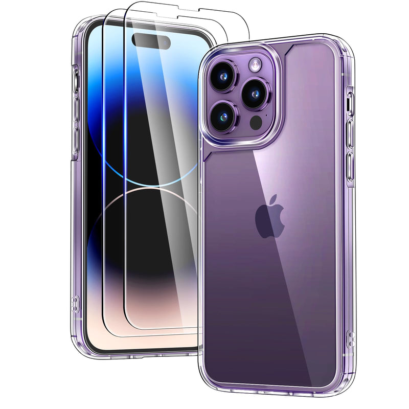 TAURI 3 in 1 for iPhone 16 Case 6.1 Inch with 2 Pieces Tempered Glass Screen Protector, Military Standard Protection, [Anti-Yellowing] Shockproof Transparent Mobile Phone Case - Transparent