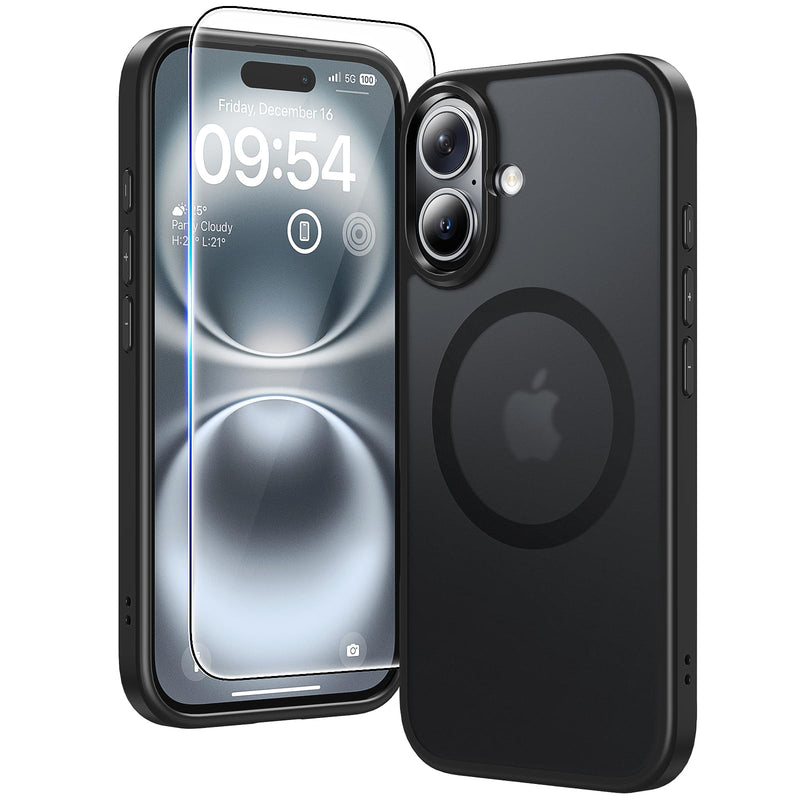 TAURI 3 in 1 for iPhone 16 Case 6.1 Inch with 2 Pieces Tempered Glass Screen Protector, Military Standard Protection, [Anti-Yellowing] Shockproof Transparent Mobile Phone Case - Transparent