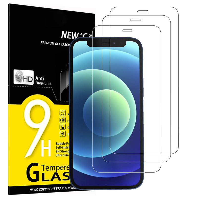NEW'C Pack of 3 for iPhone 16, iPhone 15 for tempered glass (6.1 inches), free from scratches, 9H hardness, HD screen protector, ultra clear, ultra-resistant, easy installation tool included