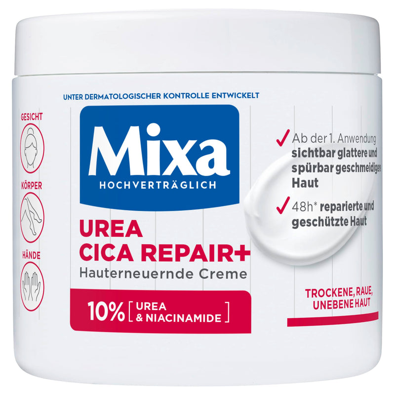 Mixa Urea Cica Repair+ Set: 3er Pack | Hauterneuernde Creme (3x400ml) | Gegen trockene, rissige & irritierte Haut | Mit Urea & Niacinamide| Für Gesicht, Körper & Hände | Zieht schnell ein
