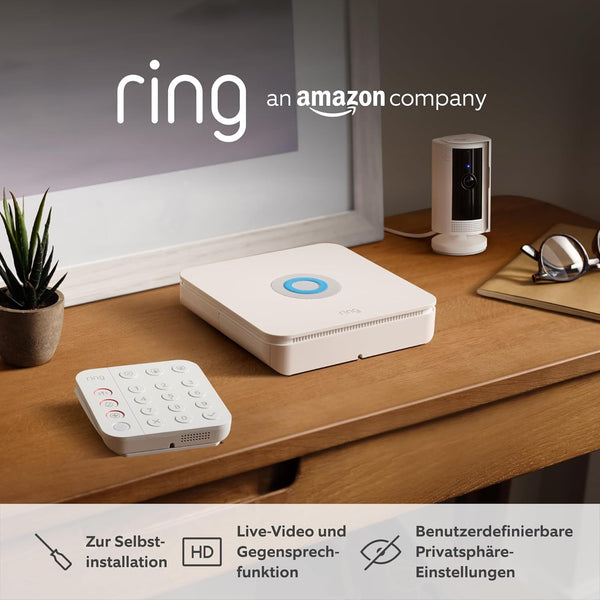 Ring Alarm - L + Innenkamera (Indoor Camera, 2. Gen.) im Paket | Alarmanlage für Haus & Wohnung mit WLAN & Kamera | Alarm-Benachrichtigungen auf dein Smartphone, haustierfreundlich | Alexa-kompatibel