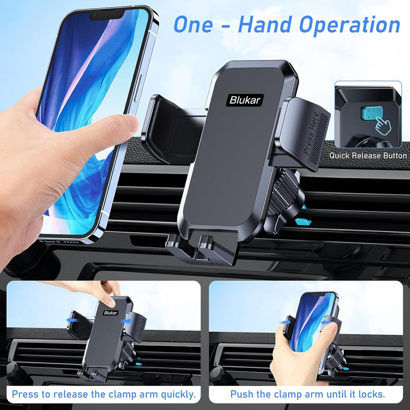 Blukar Mobile Phone Holder Car Mobile Phone Holder for Cars Ventilation with Upgraded Stable Version & One Button Release, 360° Rotatable Car Mount for iPhone, Galaxy and Other Android Smartphones