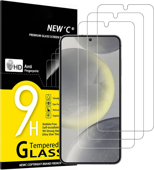 NEW'C Tempered Glass Screen Protector for Samsung Galaxy S24 FE 5G, Free from Scratches, 9H Hardness, HD Screen Protector, 0.33 mm Ultra Clear, Ultra Resistant, Pack of 3