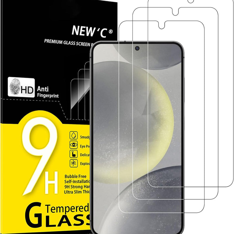 NEW'C Tempered Glass Screen Protector for Samsung Galaxy S24 FE 5G, Free from Scratches, 9H Hardness, HD Screen Protector, 0.33 mm Ultra Clear, Ultra Resistant, Pack of 3