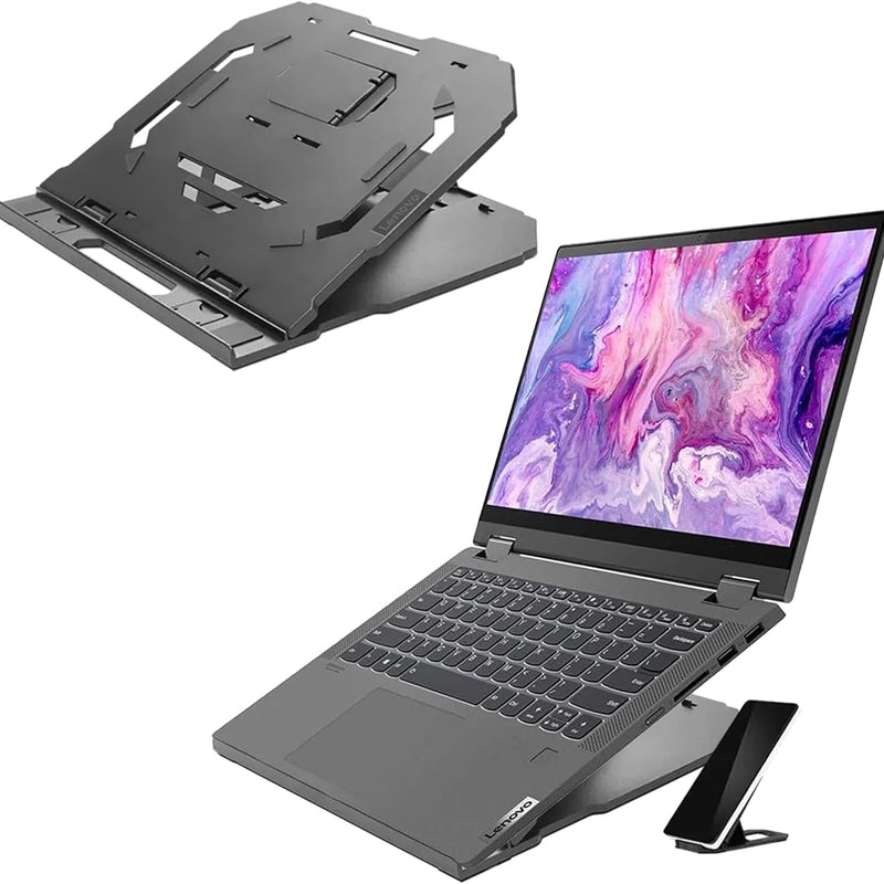 Lenovo GXF0X02619 2-in-1 Laptop Stand Ergonomic 10 Adjustable Tilt Angles Ventilated Non-Slip Portable Black