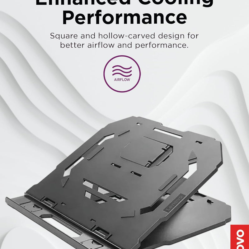 Lenovo GXF0X02619 2-in-1 Laptop Stand Ergonomic 10 Adjustable Tilt Angles Ventilated Non-Slip Portable Black