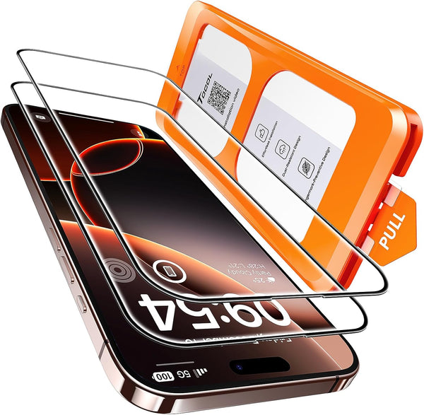 TOCOL For iPhone 16 Pro for Tempered Glass, Full Screen Shockproof Protective Glass Car Installation 9H Hardness Film Scratch-Resistant Anti-Fingerprint Anti-Oil Anti-Bubble Screen Protector for