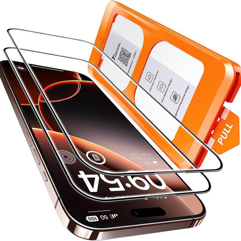 TOCOL For iPhone 16 Pro for Tempered Glass, Full Screen Shockproof Protective Glass Car Installation 9H Hardness Film Scratch-Resistant Anti-Fingerprint Anti-Oil Anti-Bubble Screen Protector for