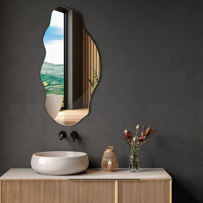 Tulup Mirror 50 x 100 cm Large Modern Irregular Organic Asymmetrical Stain for Bathroom Living Room Vertical