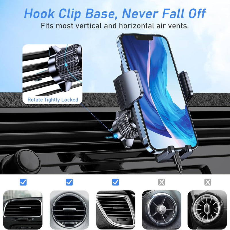 Blukar Mobile Phone Holder Car Mobile Phone Holder for Cars Ventilation with Upgraded Stable Version & One Button Release, 360° Rotatable Car Mount for iPhone, Galaxy and Other Android Smartphones
