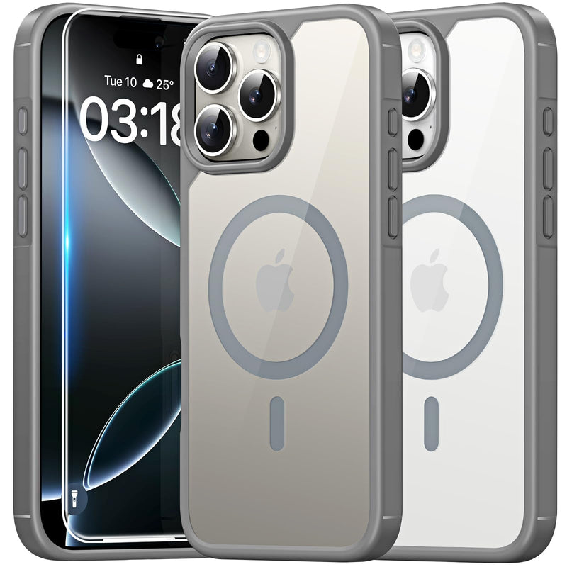 TAURI 3 in 1 for iPhone 16 Case 6.1 Inch with 2 Pieces Tempered Glass Screen Protector, Military Standard Protection, [Anti-Yellowing] Shockproof Transparent Mobile Phone Case - Transparent