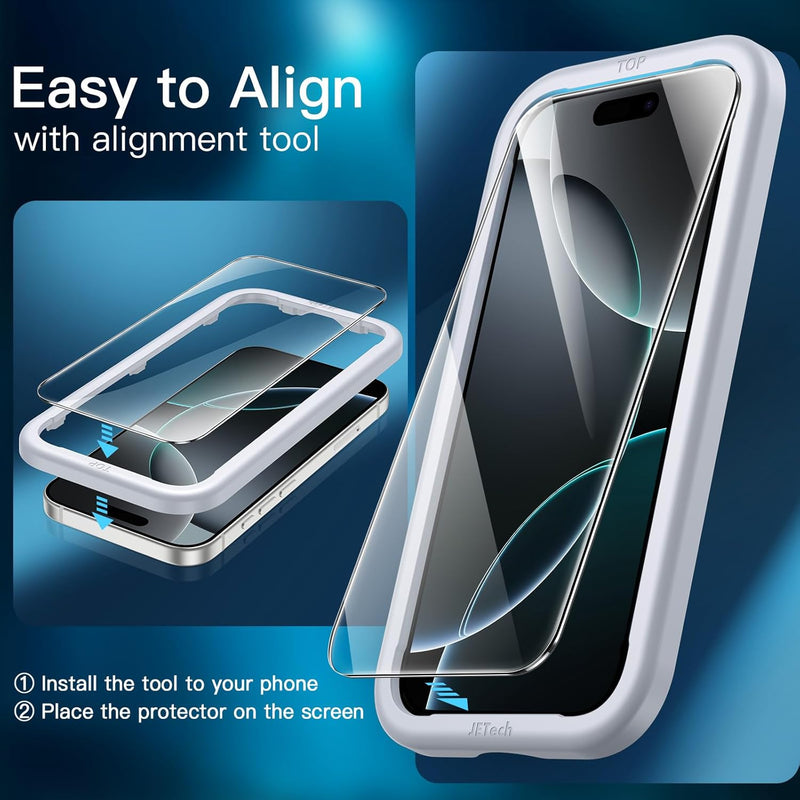 JETech Screen Protector for iPhone 16 Pro 6.3 Inch, Tempered Glass Screen Protector with Easy Installation Tool, Does Not Influence the Case, HD Clear, Pack of 3
