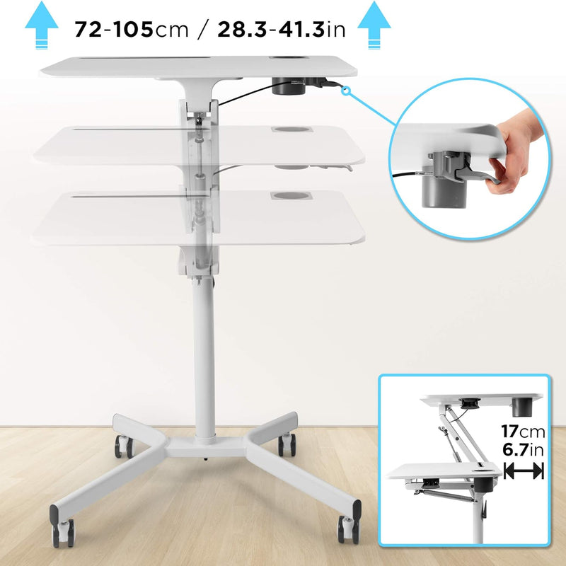 Duronic WPS57 Arbeitstisch | Laptoptisch 70 x 52 cm bis 10 kg | Computertisch mit Rollen | Höhenverstellbarer Projektortisch für Beamer | Sitz-Stehtisch Schreibtisch Rolltisch Beistelltisch Sofatisch