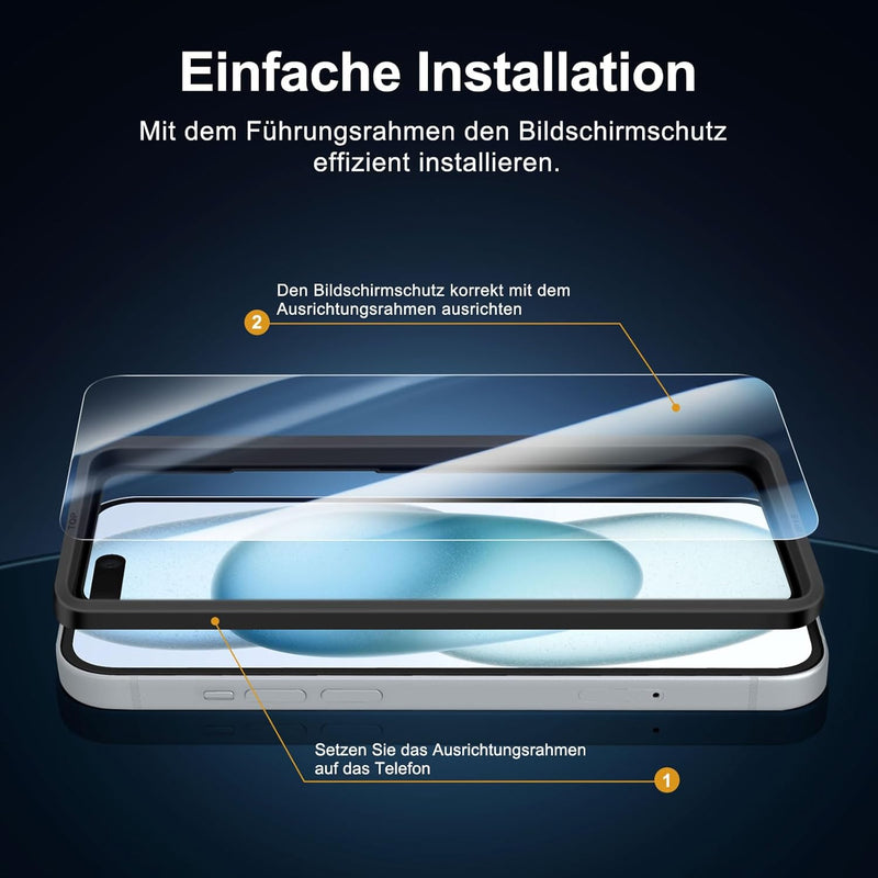 NEW'C Pack of 3 for iPhone 16, iPhone 15 for tempered glass (6.1 inches), free from scratches, 9H hardness, HD screen protector, ultra clear, ultra-resistant, easy installation tool included