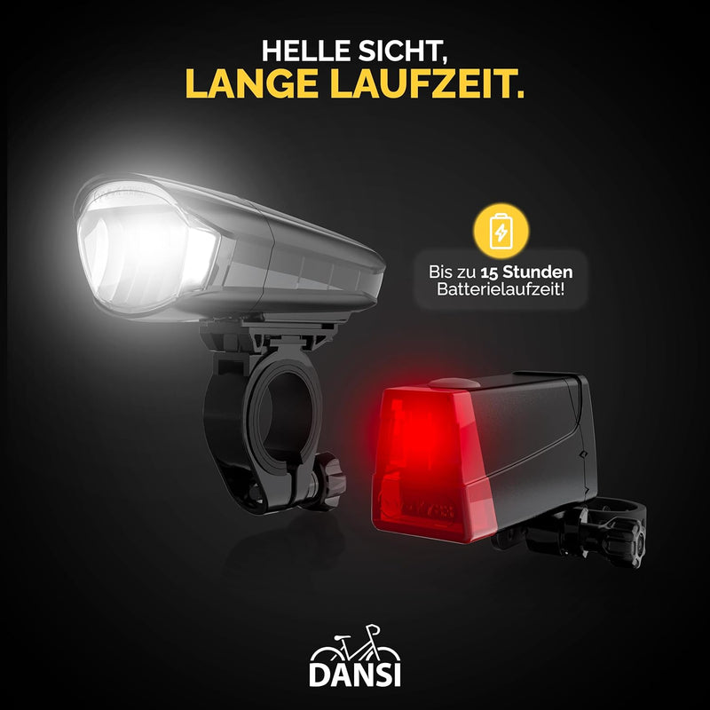 DANSI Bicycle Light Set StVZO I LED Bicycle Light I Wheel Light Bright Front