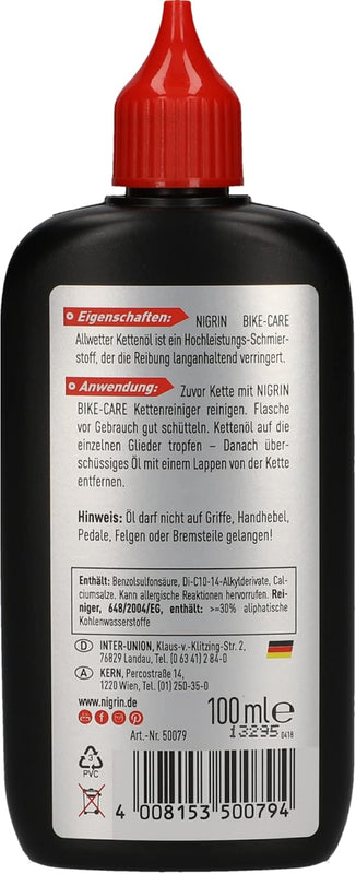 Nigrin 50079 Bicycle Chain Oil, 100 ml, Grey