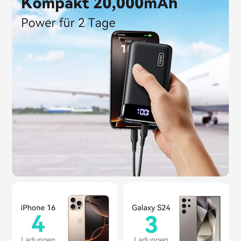 INIU Power Bank, 20,000 mAh, Fast Charging, USB-C Input & Output, 22.5 W External Mobile Phone Batteries, PD 3.0 QC 4.0, Small, Strong, for iPhone 15/14/13/12 Pro, Samsung Galaxy S23, etc.