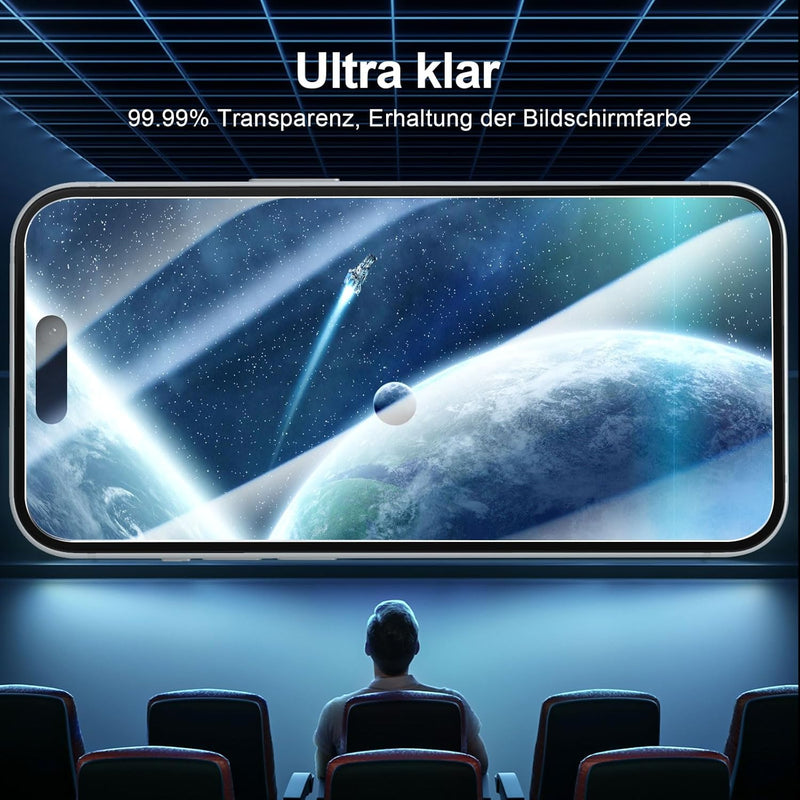 NEW'C Pack of 3 for iPhone 16, iPhone 15 for tempered glass (6.1 inches), free from scratches, 9H hardness, HD screen protector, ultra clear, ultra-resistant, easy installation tool included